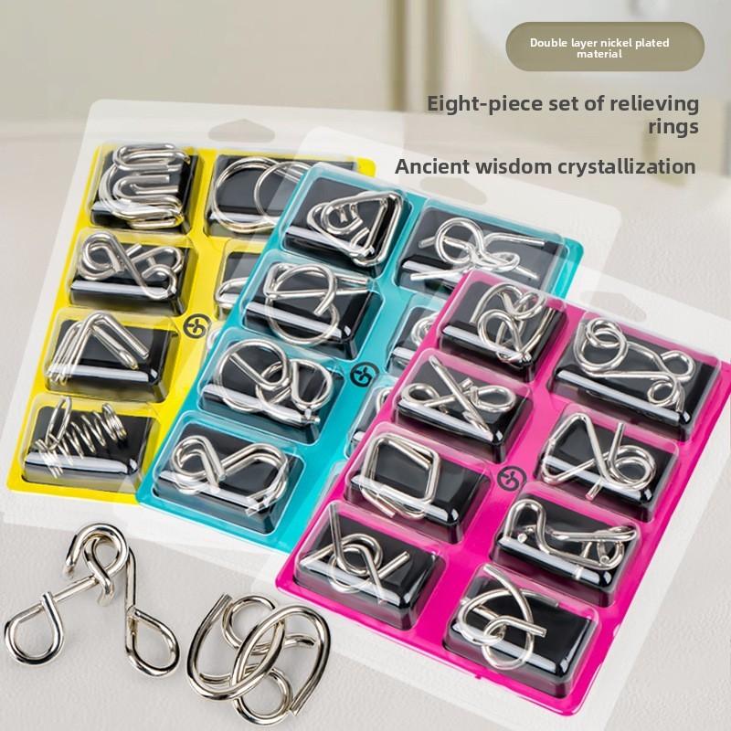 Classic Metal Brain Teaser Puzzle Set Toy With 8 Rings For Kids Adults Gift