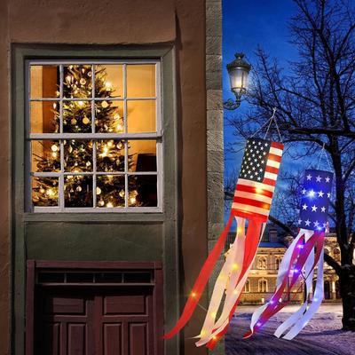 American Flag Windsock with LED Lights Large Red White Blue Patriotic Wind Sock for 4th of July Memorial Day Yard Outdoor Decor