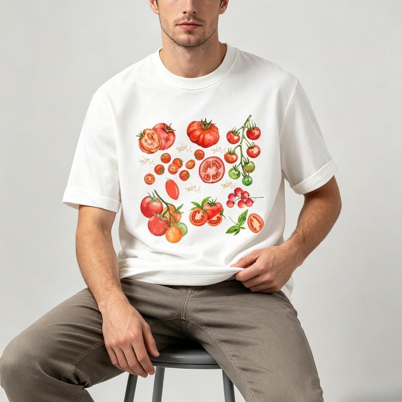 Unisex Freizeit T-Shirt mit kurzen Ärmeln Aquarell Verschiedene Tomaten Druck Weich Täglich Sommer Locker Mode Gartenliebhaber T-Shirt