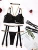 Golden Chain Straps Bra with Panties and Garter Leg Ring Set Women Sexy Lingerie Underwear Sensual Erotic Porno Sets