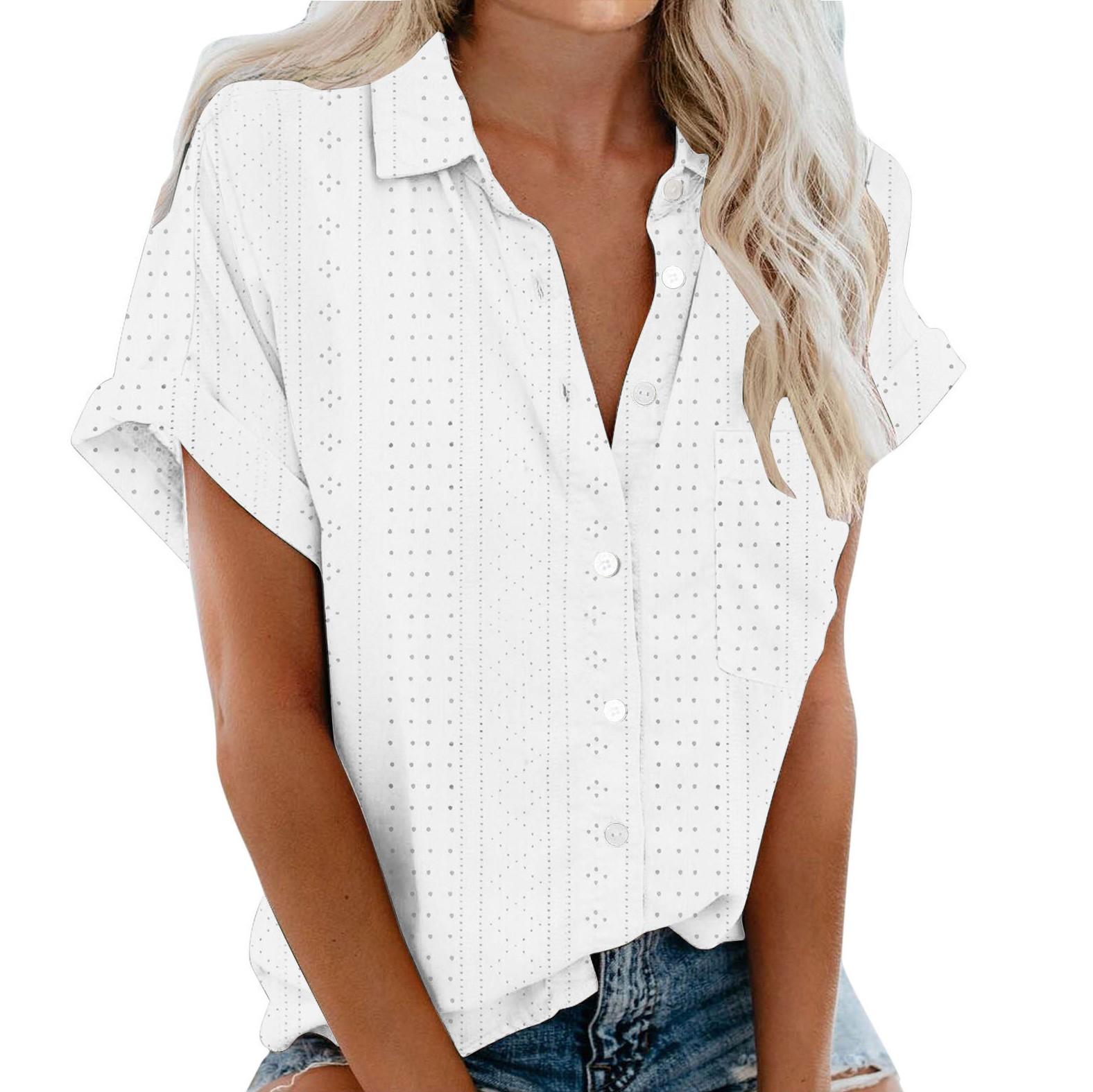 

Женская модная летняя рубашка со скелетом с лацканами, повседневные однотонные топы с карманами и пуговицами XL белый