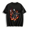 Flaming Skeleton Monk Print Trendy Cool Casual Short Sleeve T-Shirt Pure Cotton T-shirt