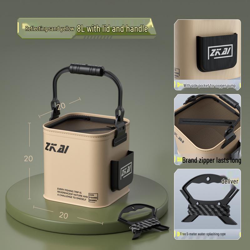 

Foldable Portable Fishing Bucket with Lure & Guard – Outdoor Live Fish Container with Free Shipping 8L 20cm No Net + 5m Rope жовтий/пустельний