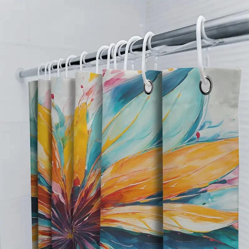 Multicolored Flower Shower Curtain Waterproof Home Decor Bathroom Shower Panel Curtain Floral Watercolor Design