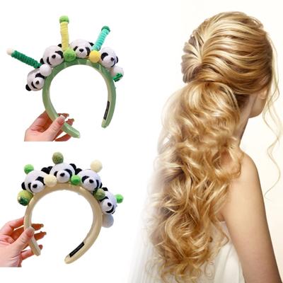 Słodka Halloweenowa Transmisja na Żywo Opaska do Włosów Kobiety Studentki Sesja Zdjęciowa Opaska do Włosów Kształt Wypchanej Pandy Cosplay Opaski do Włosów