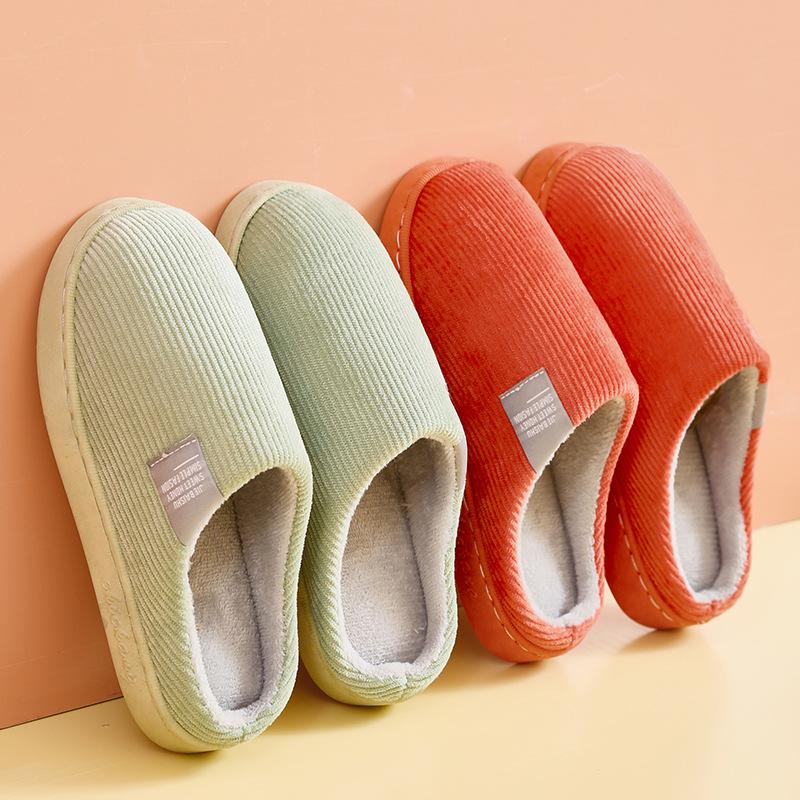 Cotton slippers women's autumn and winter indoor home couple warm confinement non-slip velvet winter slippers men