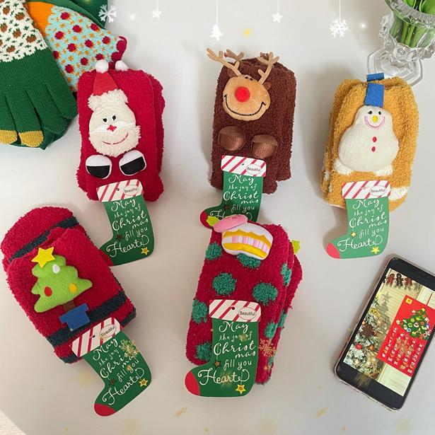 Cheap Christmas Stockings for Women In Winter Lovely Coral Plush Warm