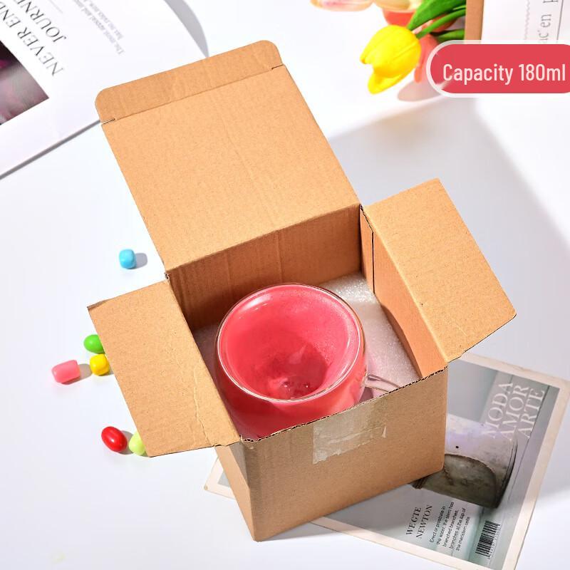 Shangqi 180ml Double-Wall Glass Mug, Pink Heart, 2-Pack