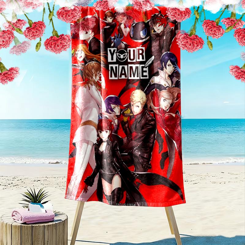 Name Custom Persona 5 Game Print Beach Towel, Large Soft Quick Dry Towel for Beach Camping Swimming