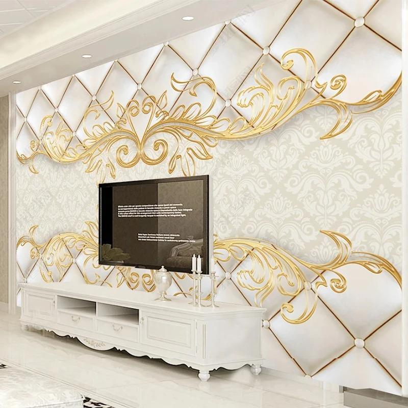 Modern 3d Mural European Pattern Soft Bag Background Wall Mural Decor Living Room Tv Sofa Luxury Wallpaper Decor