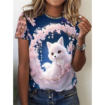 Fashion Women Cute Summer Cartoon Animal Cat 3D Printed T-Shirt Women Street Casual Y2k Short Sleeve T-Shirt Crew Neck Clothing