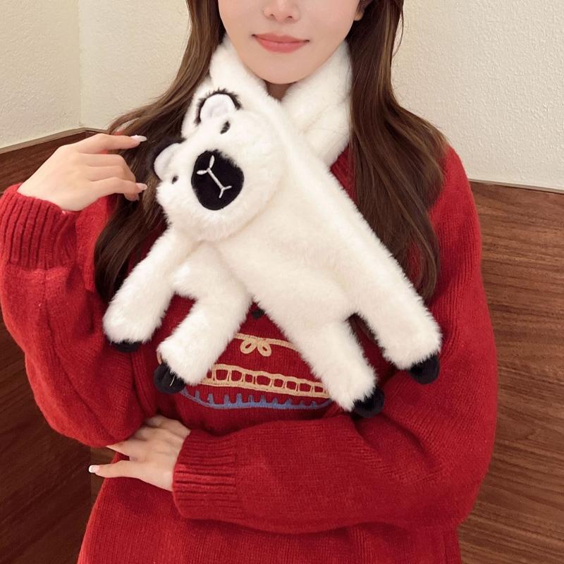 1Pc Fur Collar Soft Polyester Fiber Cartoon Plush Scarf Skin-friendly Faux Rabbit Fur Warm Capybara Clothing Accessories