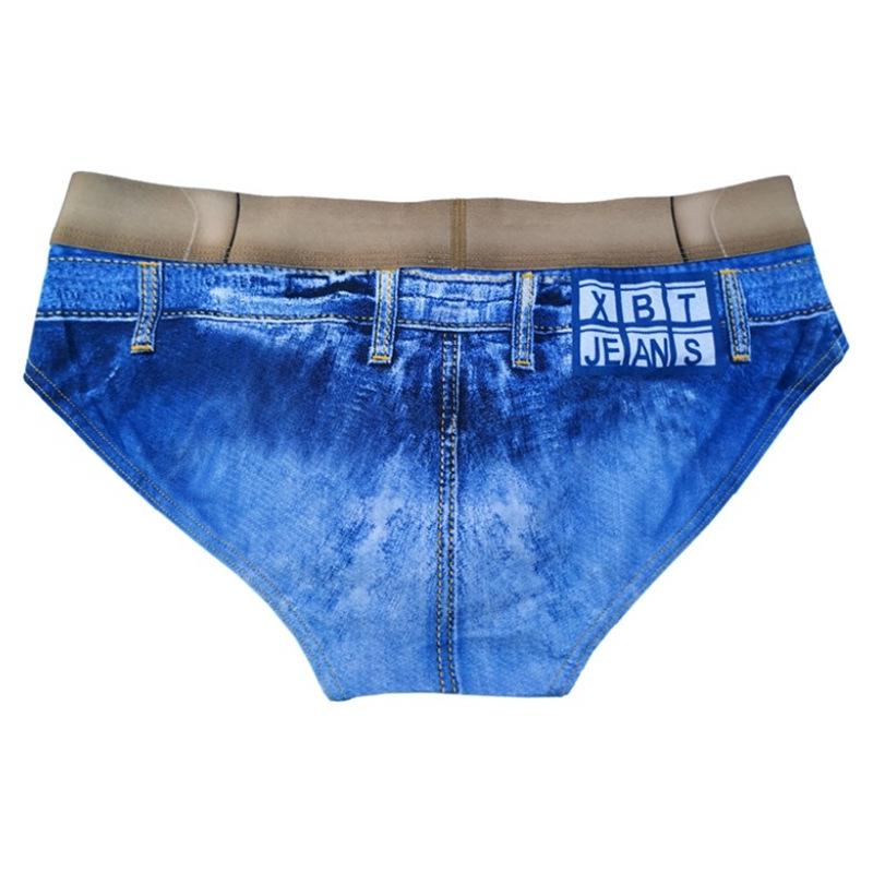 Herren 3D Faux Denim Baumwolle Dreiecksslips - Atmungsaktive und stilvolle Shorts Unterwäsche