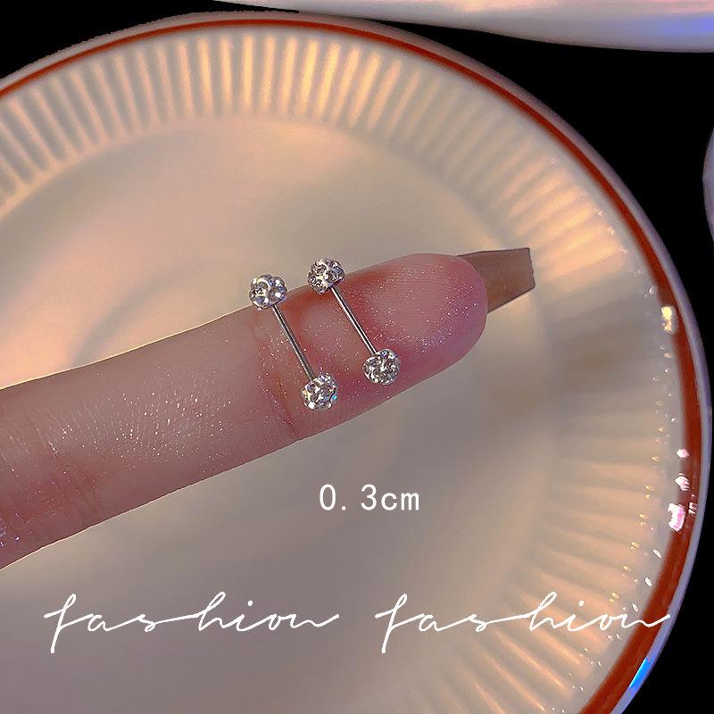 Zirconia Threaded Screw Earrings: Elegant Cartilage & Ear Studs for Women