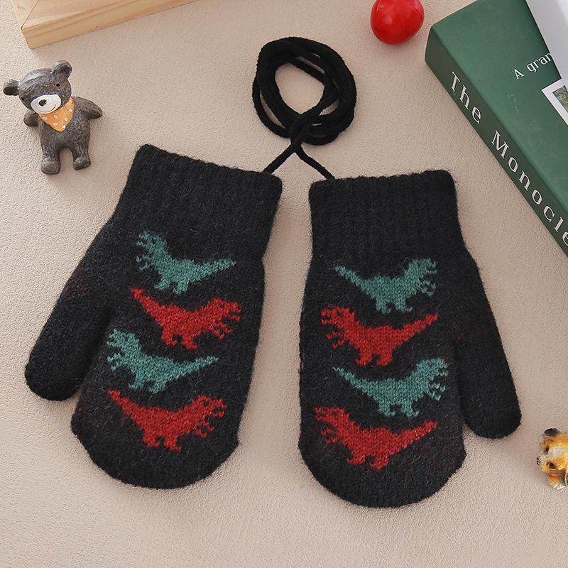 Cute Baby Gloves Winter Warm Knitted Baby Boys Girls Mittens Outdoor Windproof Toddler Kids Gloves With Rope