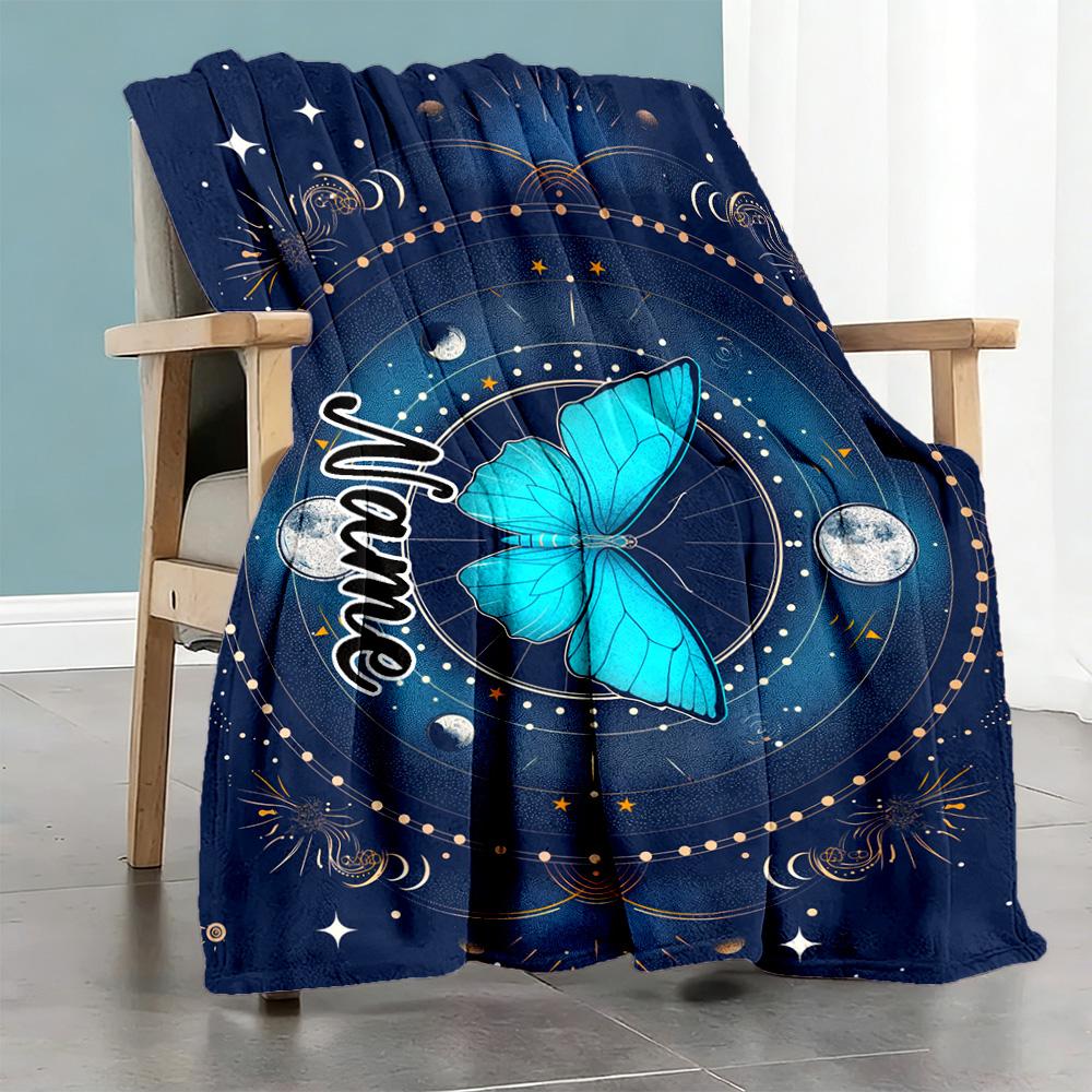 Mandala Butterfly Moon Personalized Name Blanket Lightweight Personalized Blanket Ultra-Soft Perfect for Chair Picnics Office Chair Livingroom