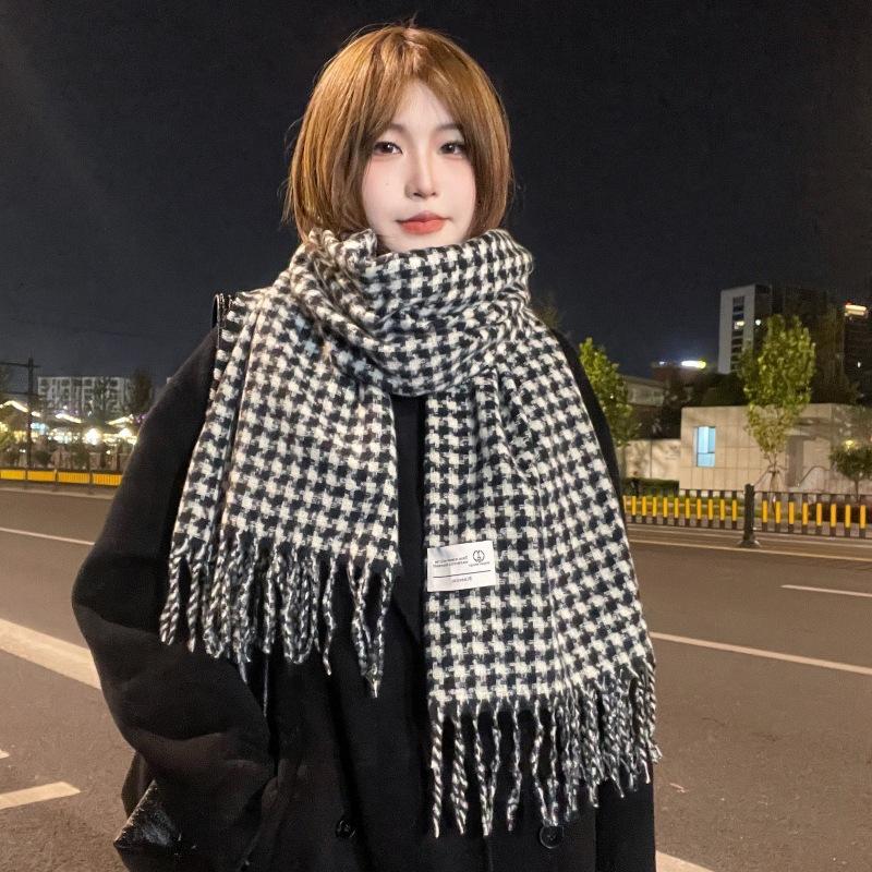 New scarf women's autumn and winter versatile Korean version fashion color thousand bird grid warm scarf thickened couple student