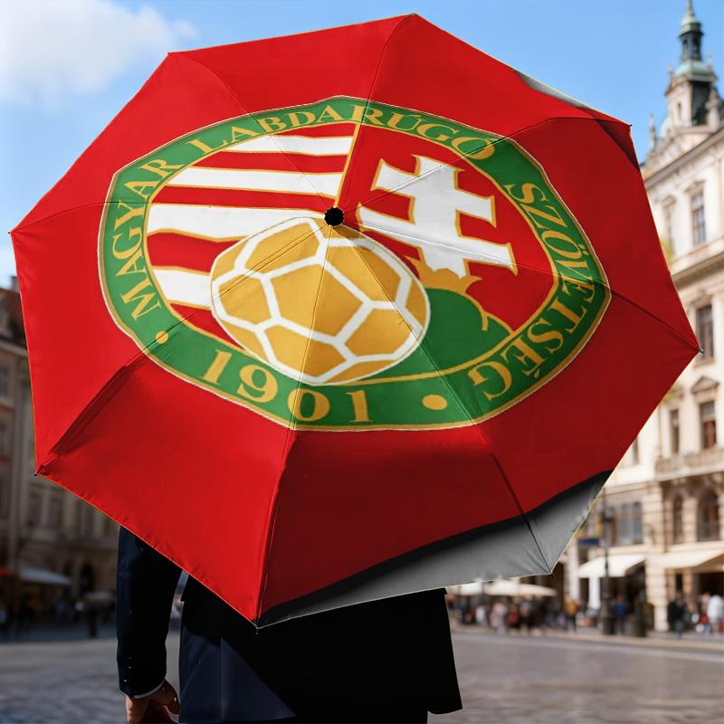 Hungarian Football Emblem Umbrella Folding umbrella, automatic umbrella 8-Frame for Travel, camping Use Gift for Halloween Christmas