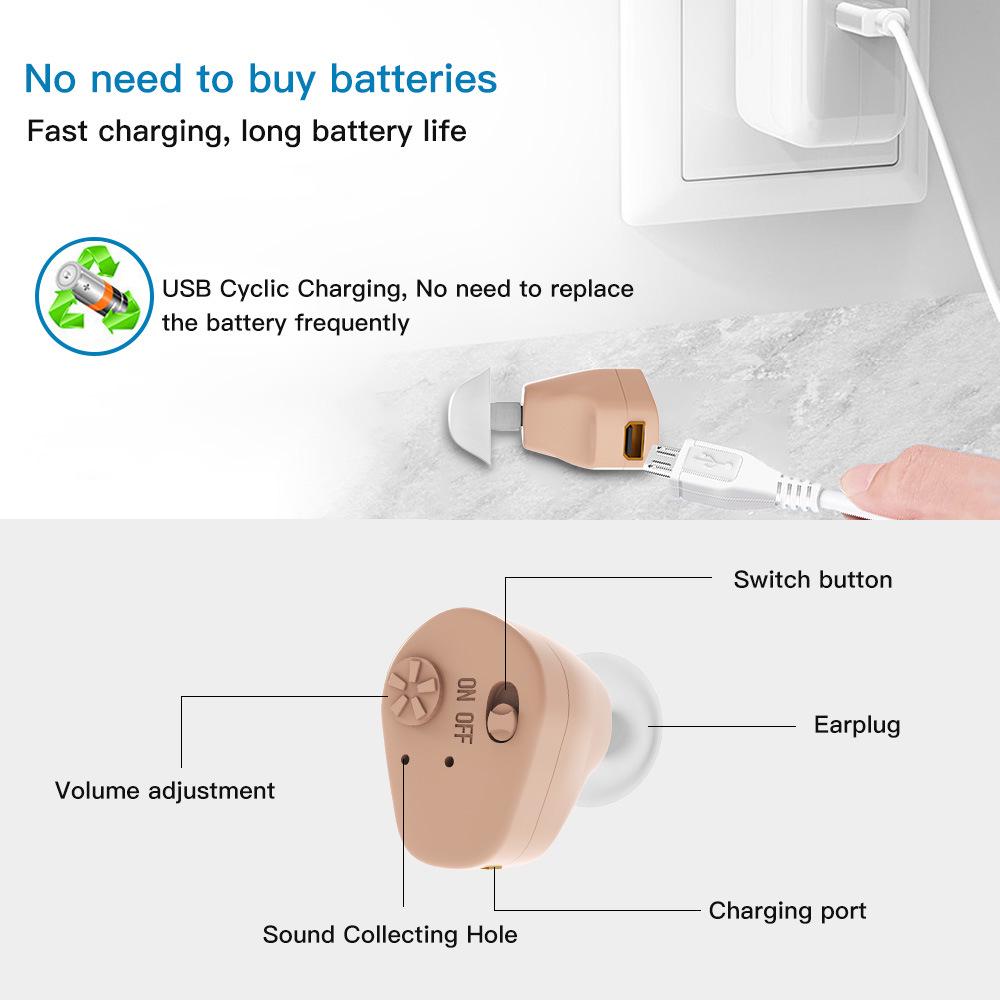 Rechargeable Lightweight In-Ear Hearing Aid Sound Amplifier