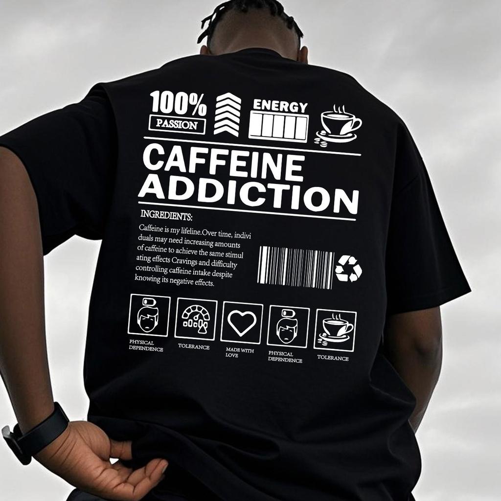 MenS Cotton Caffeine Addiction Graphic TShirt Casual Summer Short Sleeve Tee Barcode Coffee Cup Loose Fit Perfect Attire