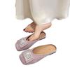 Spring and summer bag head half slippers wear new non-slip rhinestone square head flat sole shoes