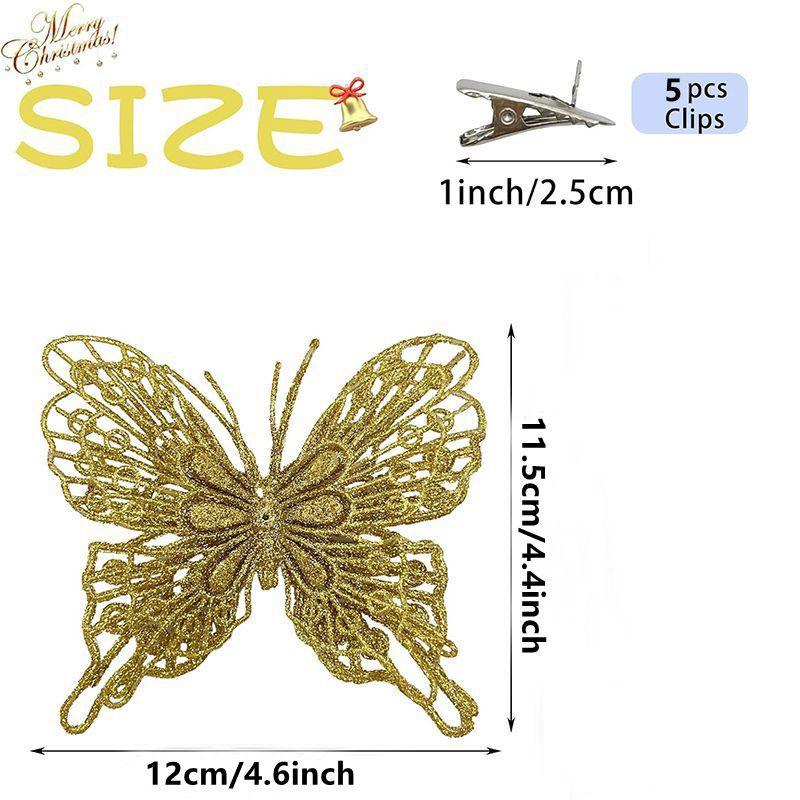 5Pcs Christmas Tree Butterfly Decor Glitter Hollow Butterfly Xmas Tree Hanging Decor Home New Year 2025 Navidad Decoration