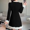 Damen Frühling Vintage Spitzenkleid Süße koreanische Kleidung Schwarze elegante Kleider