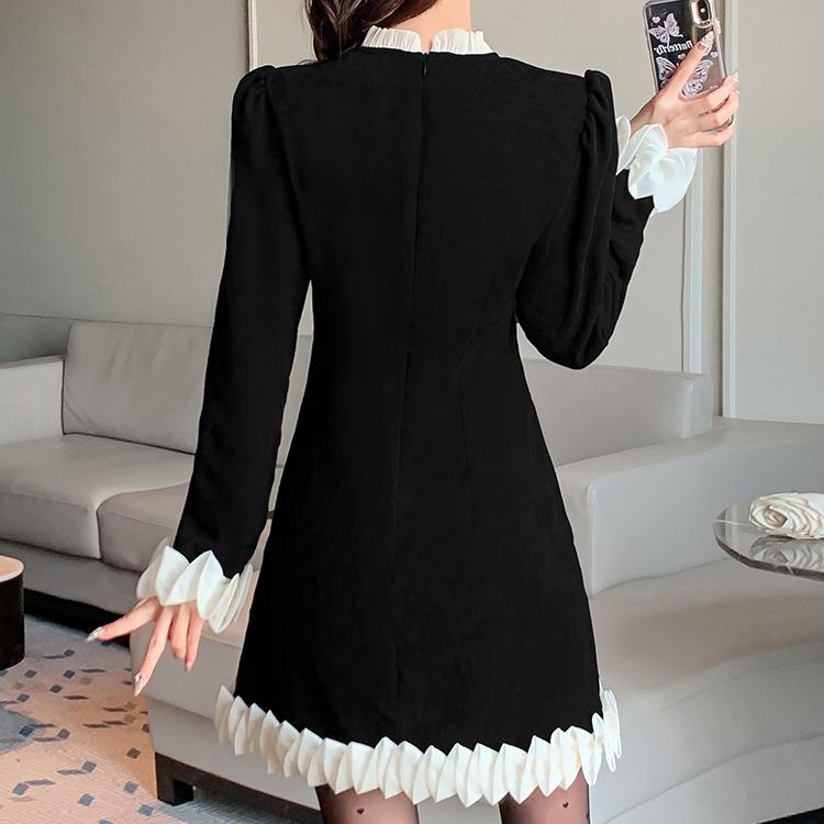 Damen Frühling Vintage Spitzenkleid Süße koreanische Kleidung Schwarze elegante Kleider