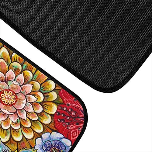 Universal Fit Auto Carpet Floor Mats Set of 4 for Women Girls Decorative Boho Floral Print Car Floor Mats Front & Rear Liners Set