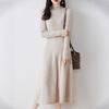 Slimming Mid-length Dress for Women Half Turtleneck Knitted Dress Solid Color A-line Sweater Dress for Autumn and Winter