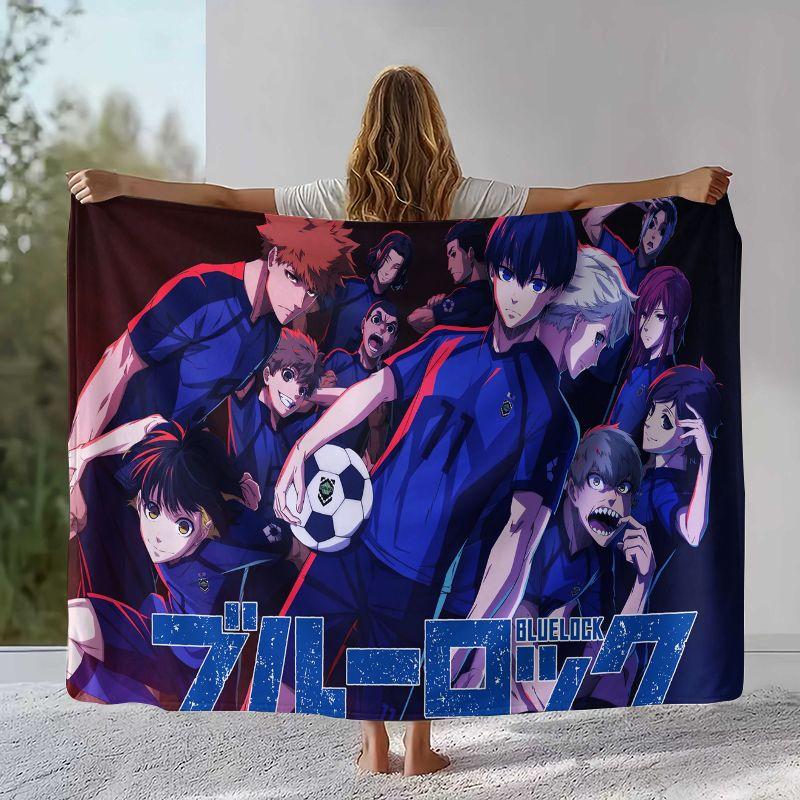 Anime Blue Lock Football Cartoon Flannel Blanket,Ultra Soft Warm Plush Throw for Home Bedroom Bed Sofa Cover Office Camping Gift