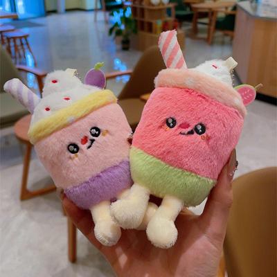 Cute Cartoon Ice Cream Smoothie Cup Plush Keychain Kawaii Cartoon Stuffed Doll Pendant Key Ring Bag Backpack Decoration Gift