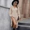 Elegant A-Line Chiffon Dress for Women Knee Length High Waist V-Neck Long Sleeve Solid Color Autumn Winter Fashion