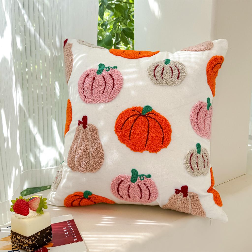 45x45cm Embroidered Halloween Pillowcase Cojines Orange Pumpkin Spider Web Throw Cushion Covers Headboard Pillowcases Decor Home