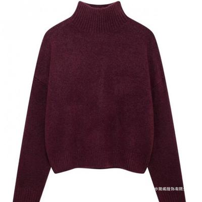 Womens High Neck Knit Sweater Loose Fit Solid Color Long Sleeve Pullover Winter