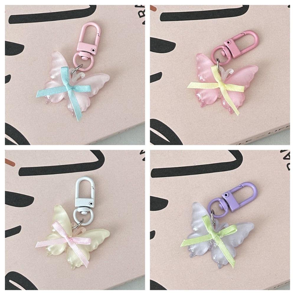 Sweet Butterfly Keychain Cute Ribbon Bow Keyring Creative Jelly Butterfly Pendant  Backpack Decor