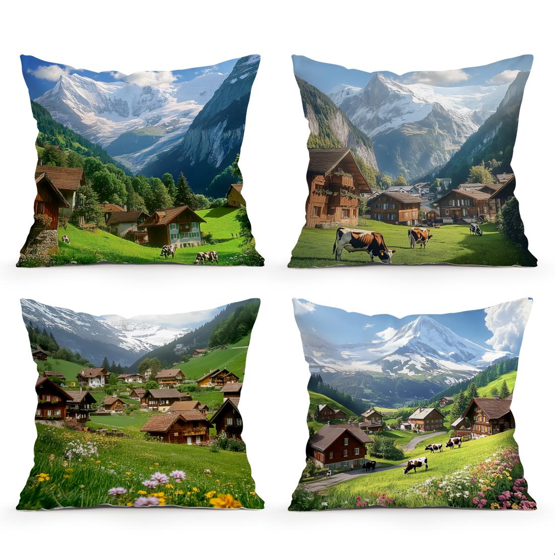Tinika Chen Unisex Swiss Alpine Country Style Cushions Pillowcase Cushion Cover Throw Pillow Sofa Decoration Pillowcover For Home Car