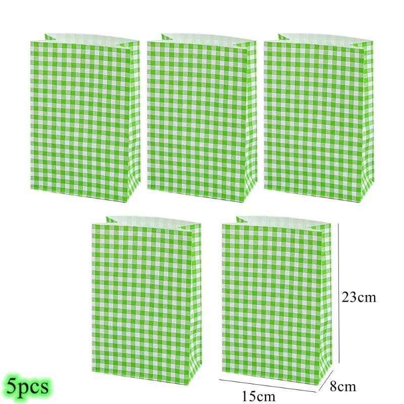 5/10/20 ST Färgglada Rutiga Papperspåsar För Fest Födelsedag Bröllop Shopping Presentpåse Kex Snacks Presentförpackning Dekoration