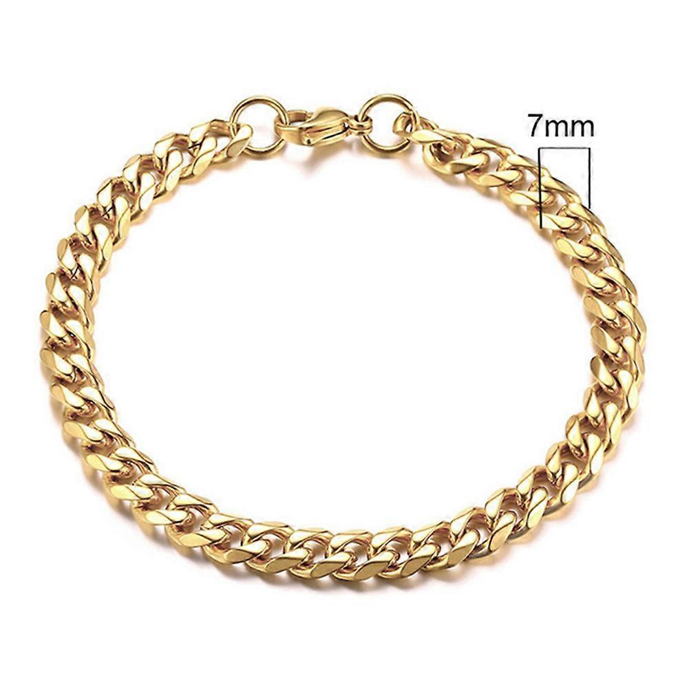 5 PCS Men's Gold Plated Stainless Steel Curb Cuban Chain Link Bracelet 3/5/7/9/11 mm