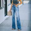 Autumn Casual Wide-leg Pants Mid-waist Washing Water Ripped Women's Denim Trousers