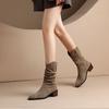 Autumn Winter Pointed Toe Middle Heel Ladies Mid Calf Shoes Gothic Comfortable and Elegant 2025 New Y2k Women's Half High Boots