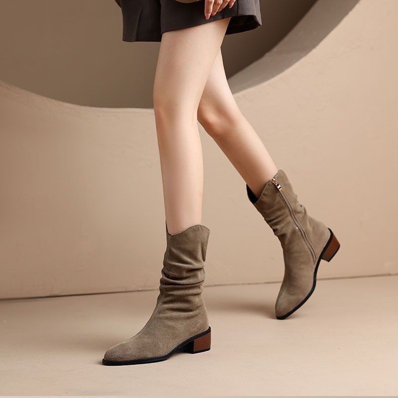Autumn Winter Pointed Toe Middle Heel Ladies Mid Calf Shoes Gothic Comfortable and Elegant 2025 New Y2k Women's Half High Boots