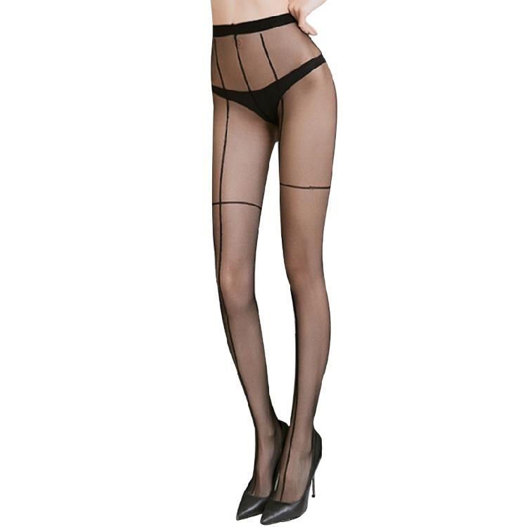 Women Crosses Stripe Print Pantyhose Faux Thigh-Ring Stitching See Through Tight