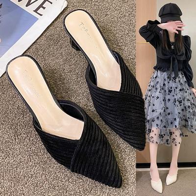 Vrije tijd Dames Pantoffels Slides Mules Kantoor Carrière Vierkante Middenhiel Dames Schoenen Puntige Neus Breisel Zomer Pantoffels Grote Maat