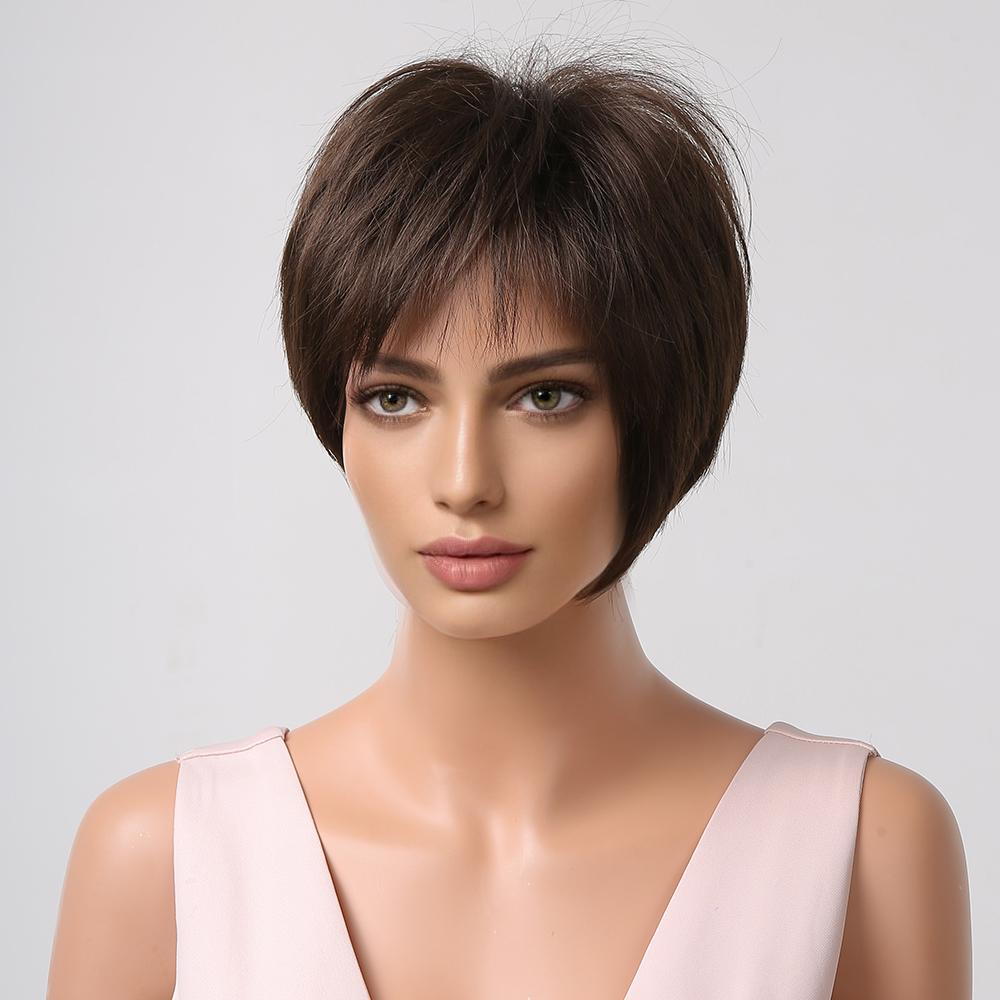 EASIHAIR Krátké syntetické paruky pro ženy Hnědé Bobové paruky Vrstvené přírodní vlasy Kudrnatá paruka High Temperature Fiber Cosplay