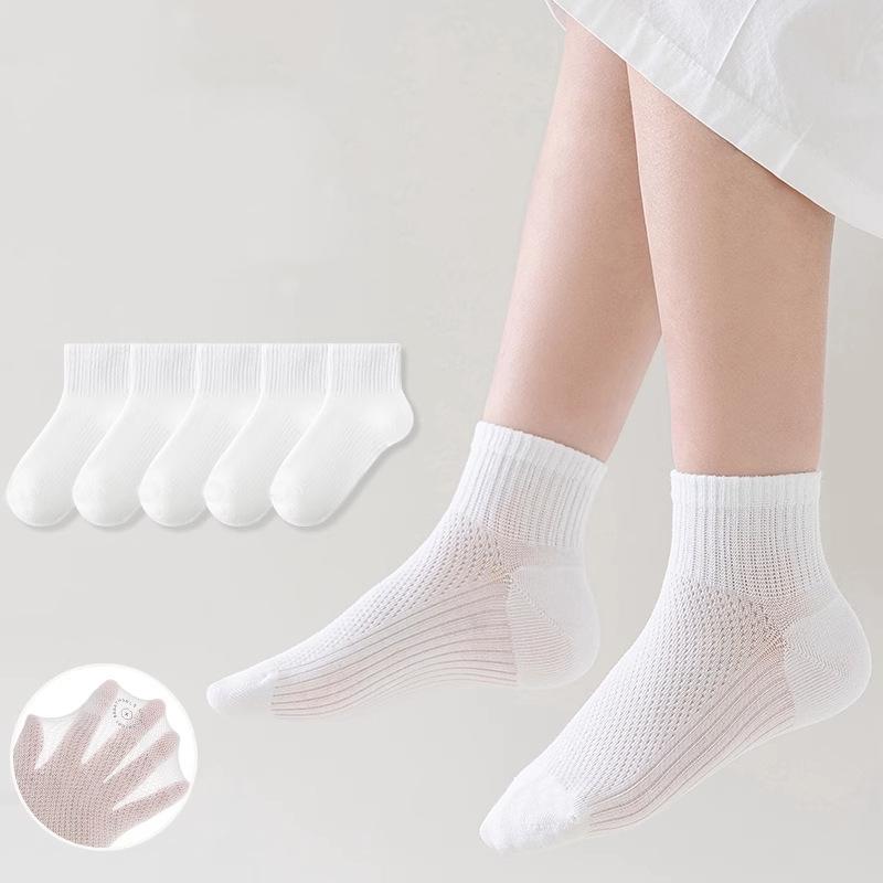 

5 пар/набор белых детских носков летние тонкие сетчатые студенческие спортивные носки мягкие детские носки-миди для бега для мальчиков и девочек 2-12 лет L(6-8y)