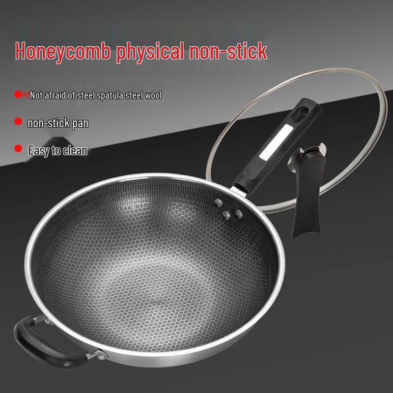 Stainless Steel Thickened Honeycomb Non-Stick Flat Bottom Wok Cookware