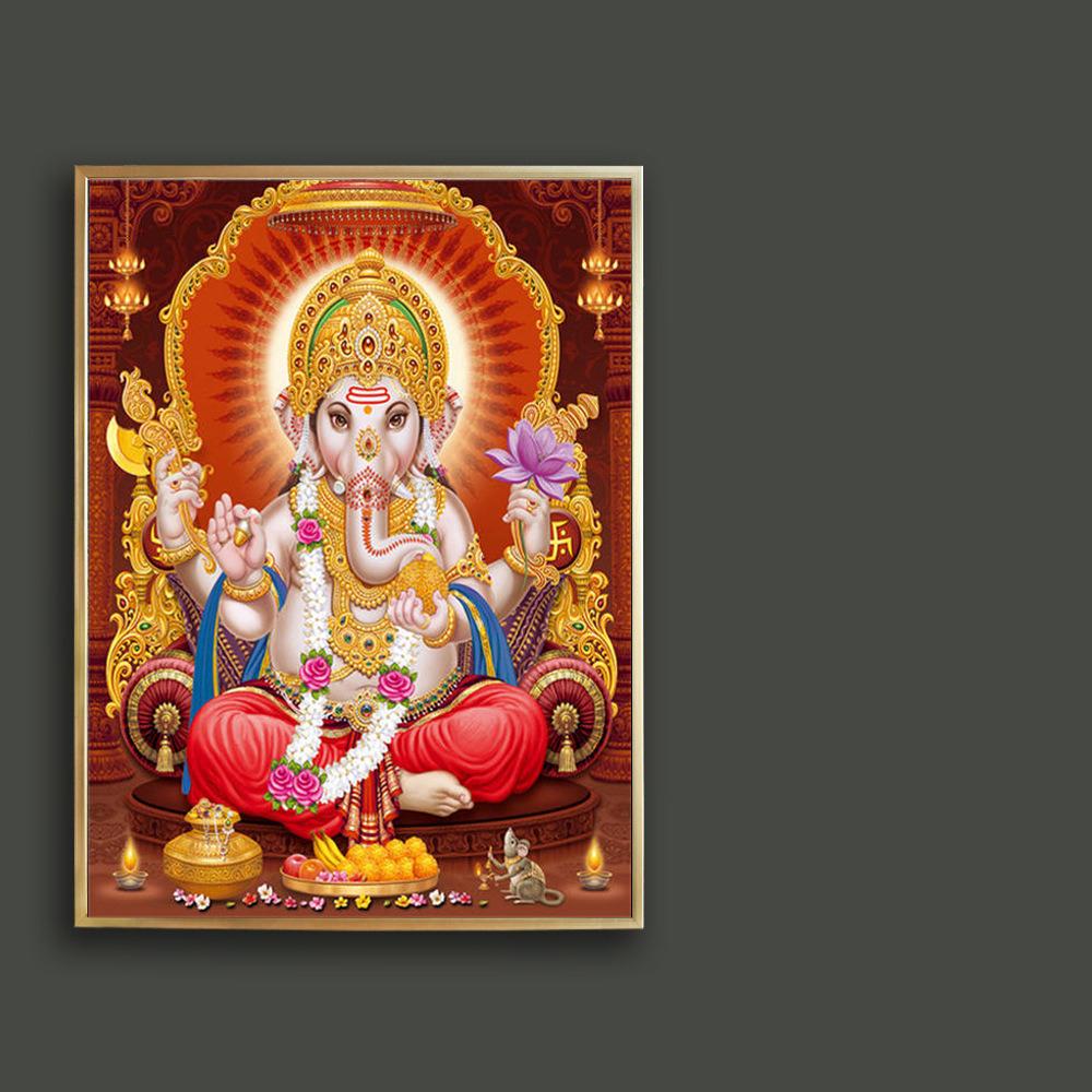India Hindu Golden Ganesha Temple Poster Shiva Parvati Painting Canvas Prints Elephant God Religion Picture Room Hoom Wall Decor 20x30cm