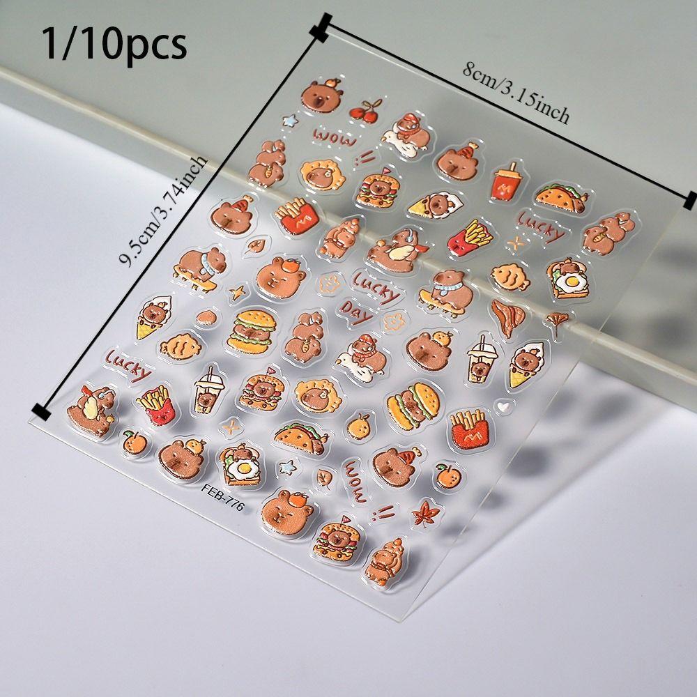 1/10pcs Cute Cartoon Cup Stickers Brown Capibala Capybara Stickers High Quality 3D Manicure Decals