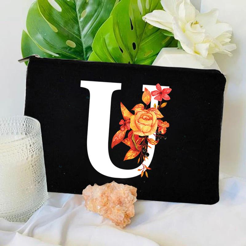 26 Floral Alphabet A-Z Makeup Bag Purse Party Lipstick Cosmetic Bags Fashion Letters Women's Outdoor Travel Toiletry Pouchs